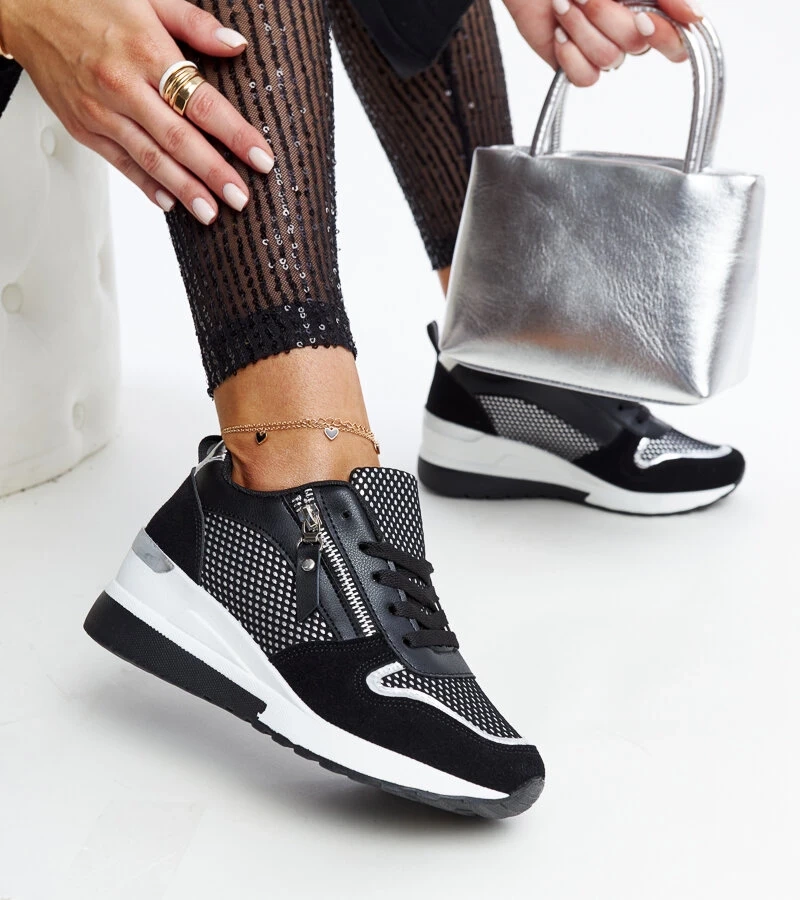 Adidași Fastello negri pe tocuri