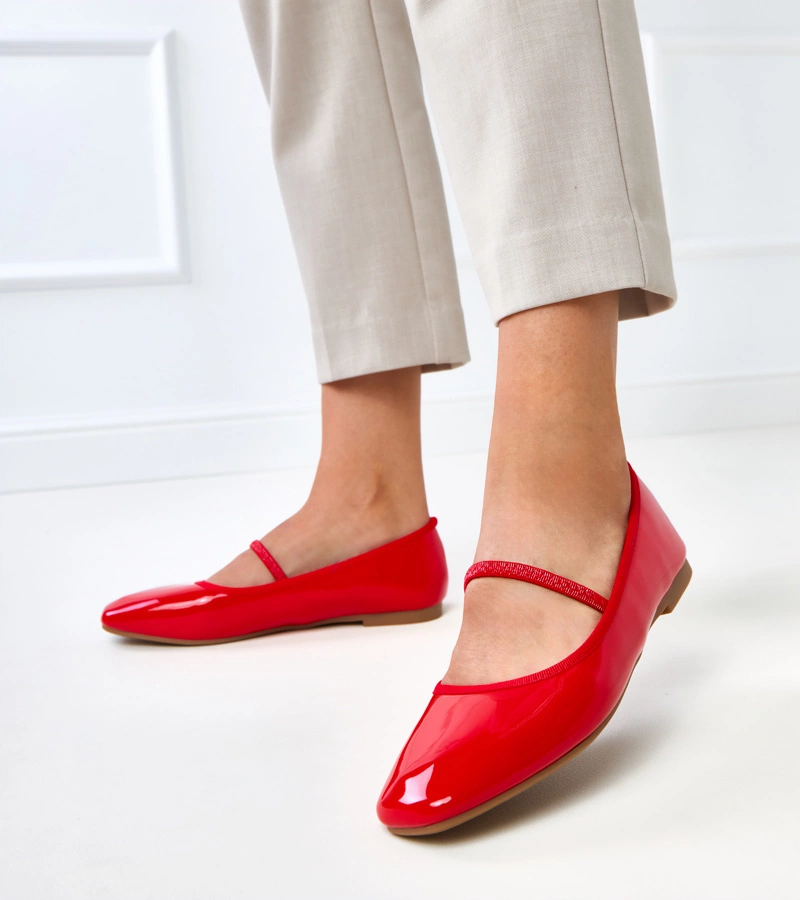 Balerini roșii lăcuiți cu elastic Lantos