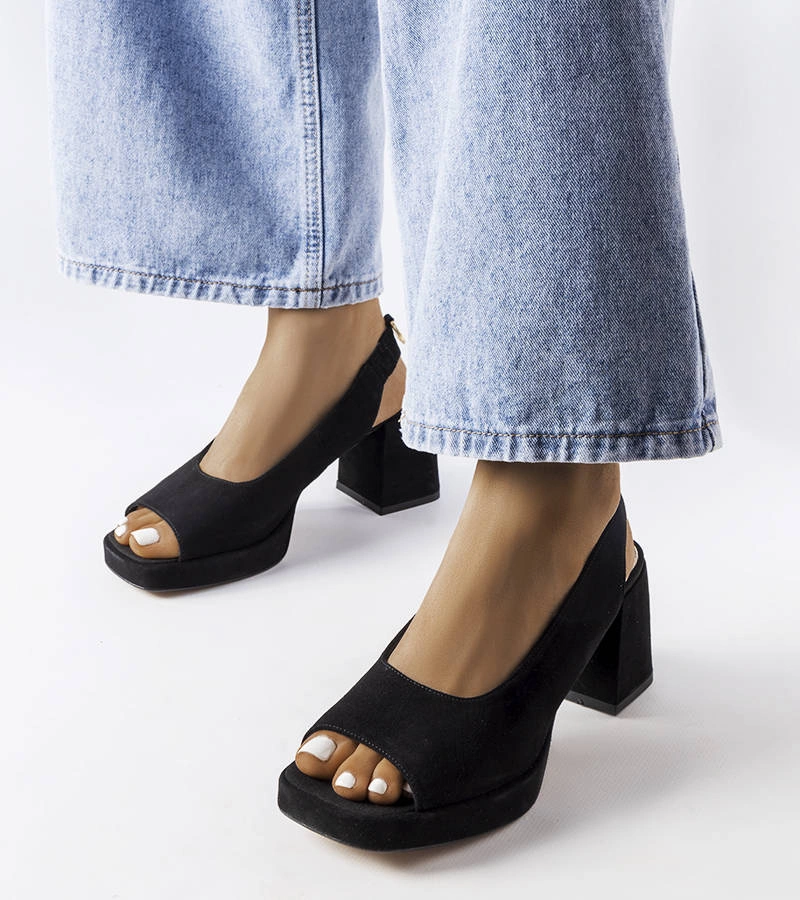 Sandale stiletto din velur negru KARINO