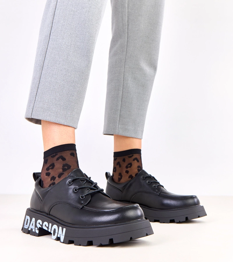 Pantofi negri de damă cu imprimeu pe talpă Klowis