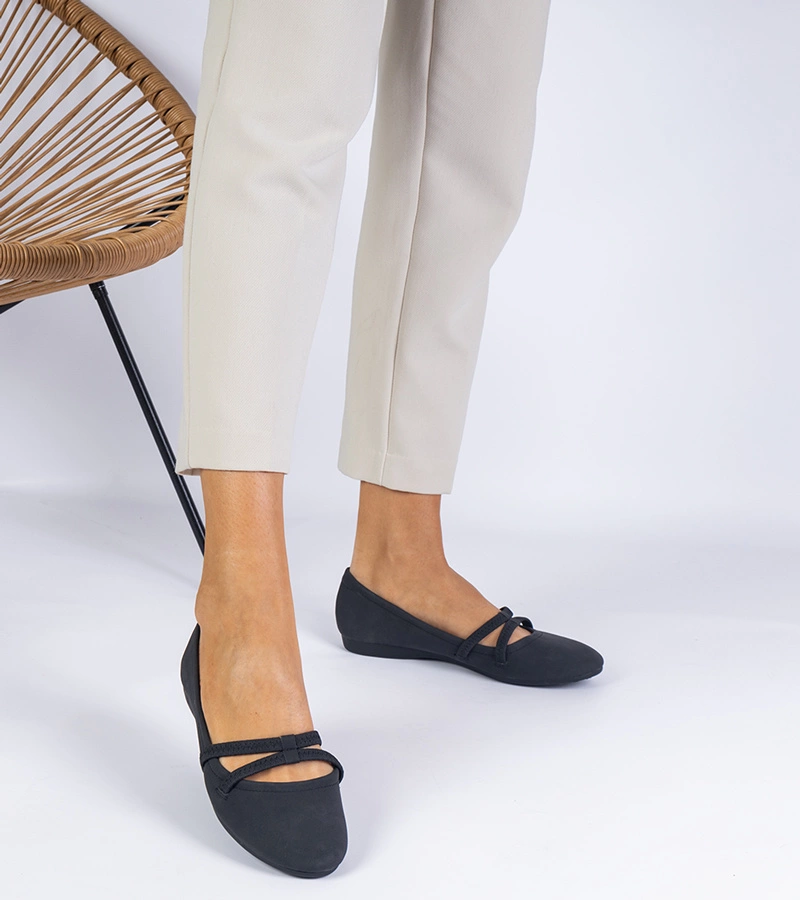 Balerini negri de damă din piele ecologică mată Baronna