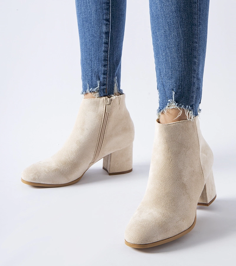 Botine bej cu toc mic Mapleview