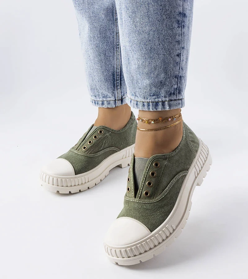 Pantofi de sport Walton cu talpă de cauciuc de culoare verde închis