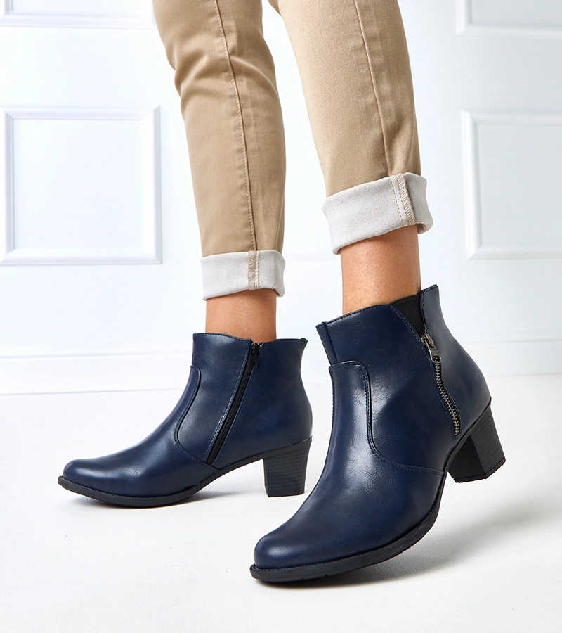 Botine albastre Seramonina cu toc gros