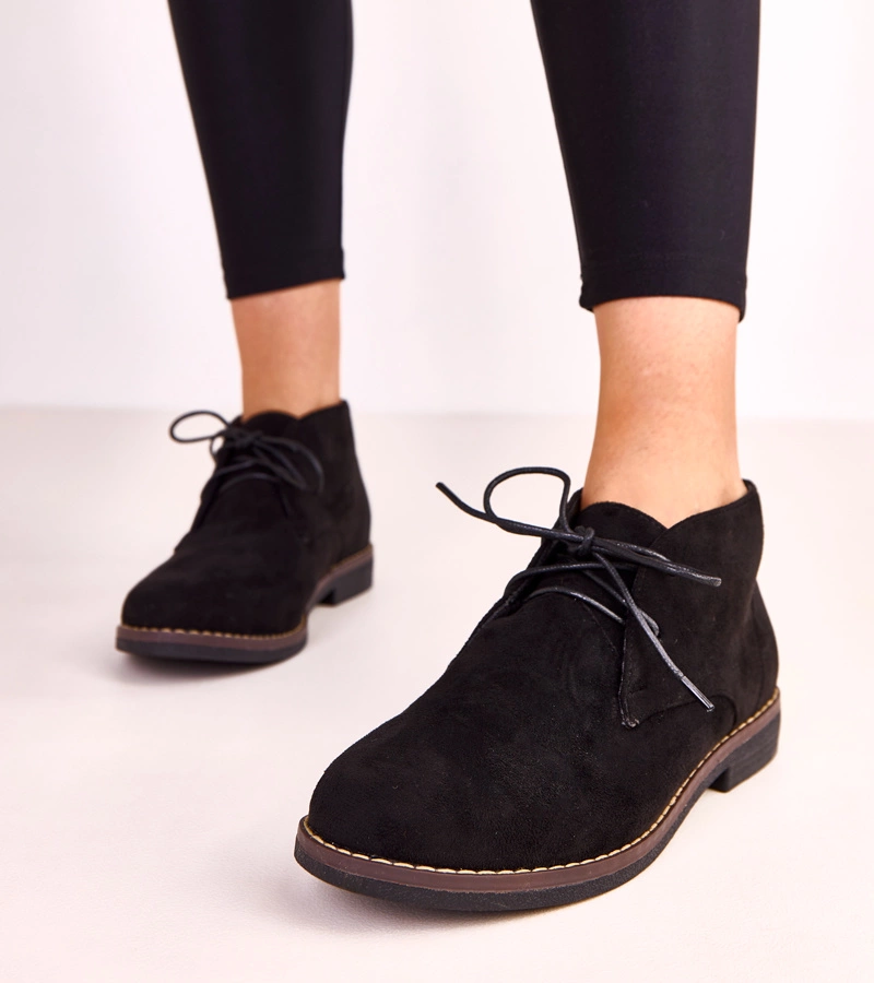 Botine negre de damă cu talpă joasă Lauda