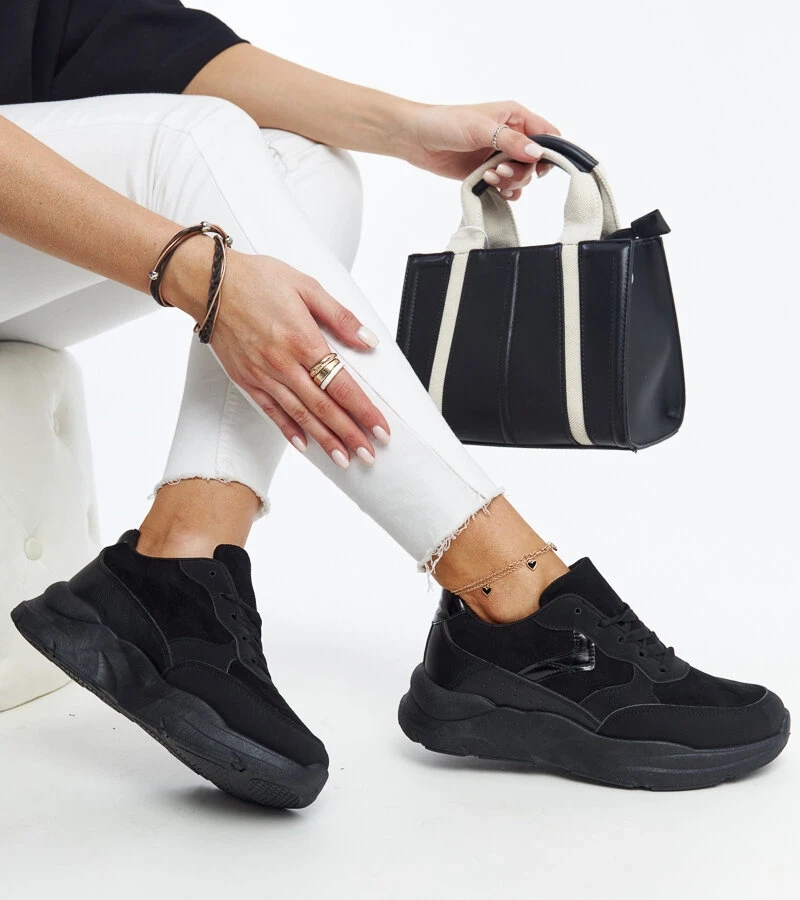 Sneakers negri pe platforma Nereida