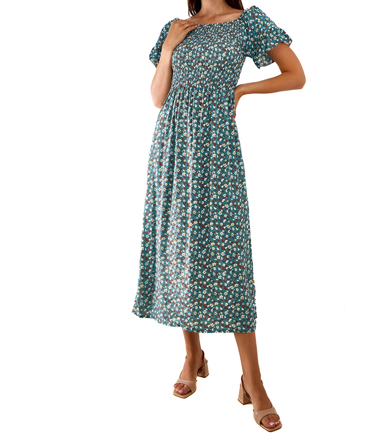 Rochie maxi Marcello cu flori albastre