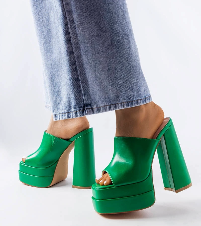 Șlapi cu toc înalt Mertzon verzi Mertzon