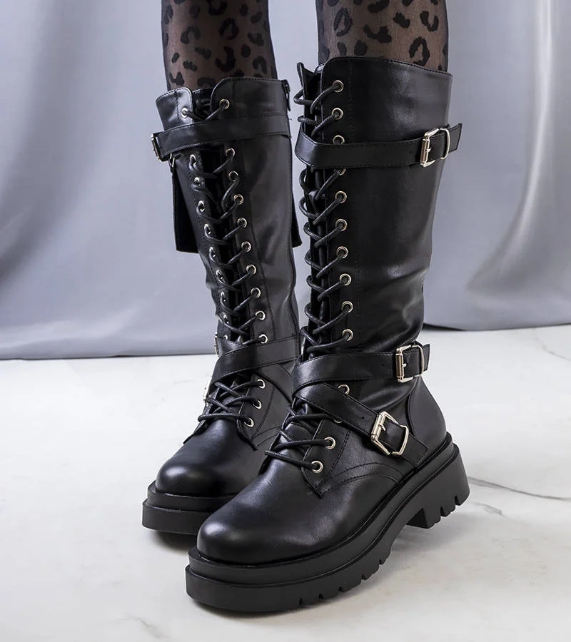 Himes - cizme negre cu baretă