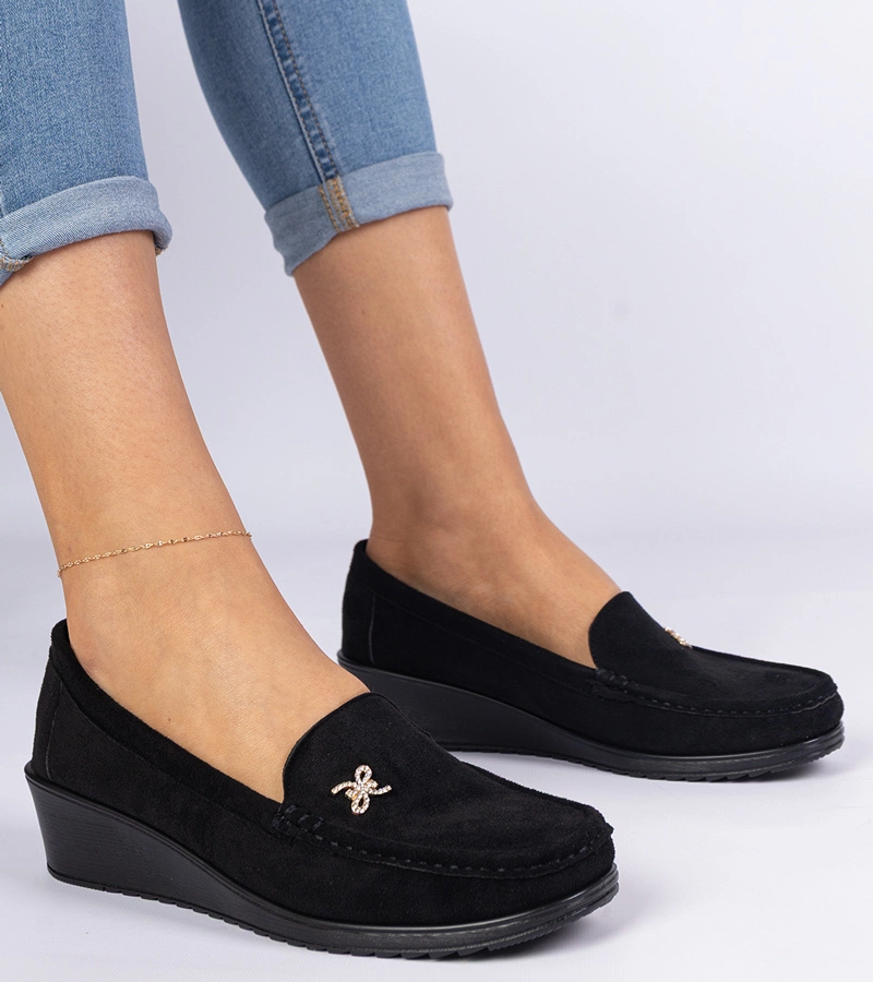 Mocasini negri de damă pe pană din piele ecologică Sarimi