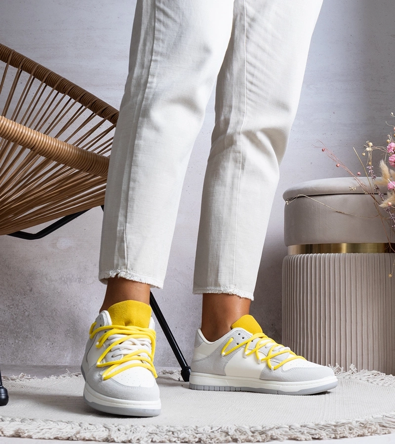 Adidași gri cu șireturi galbene Arcobaleno