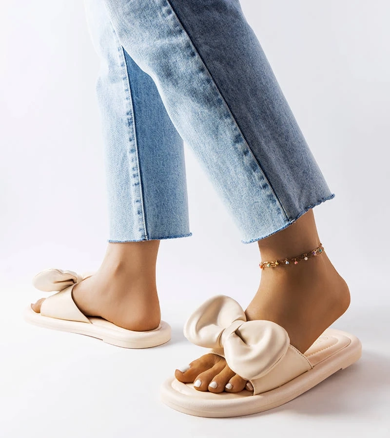 Flip-flops bej cu fundiță Lende