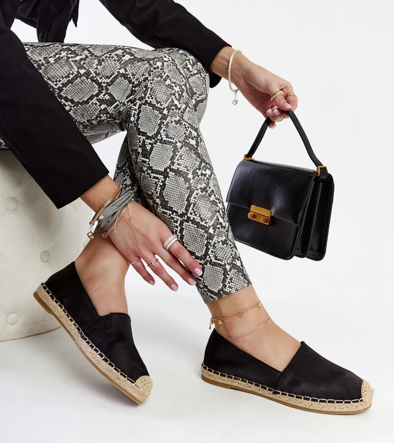 Espadrile negre cu sclipici pe platforma Caithlin