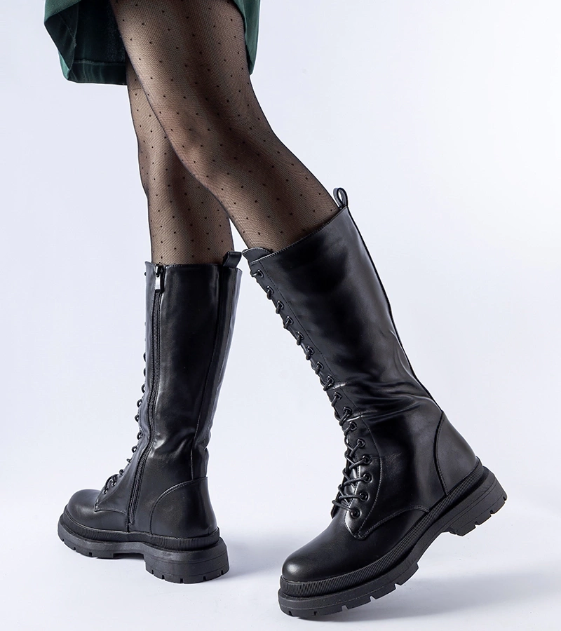 Botine negre călduroase cu șiret Bahiya