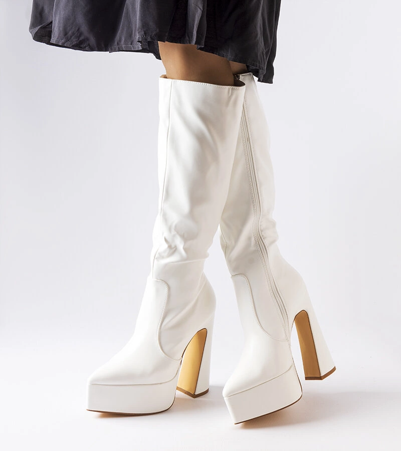 Cizme albe cu toc stiletto solid de Sovizzo