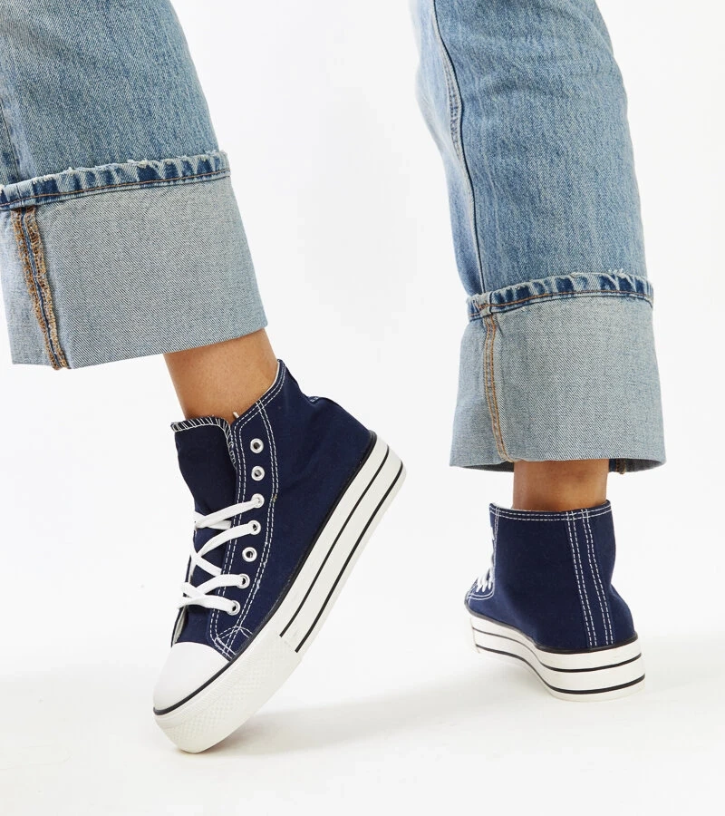 Teniși înalți albaștri marini cu talpă groasă Bagy