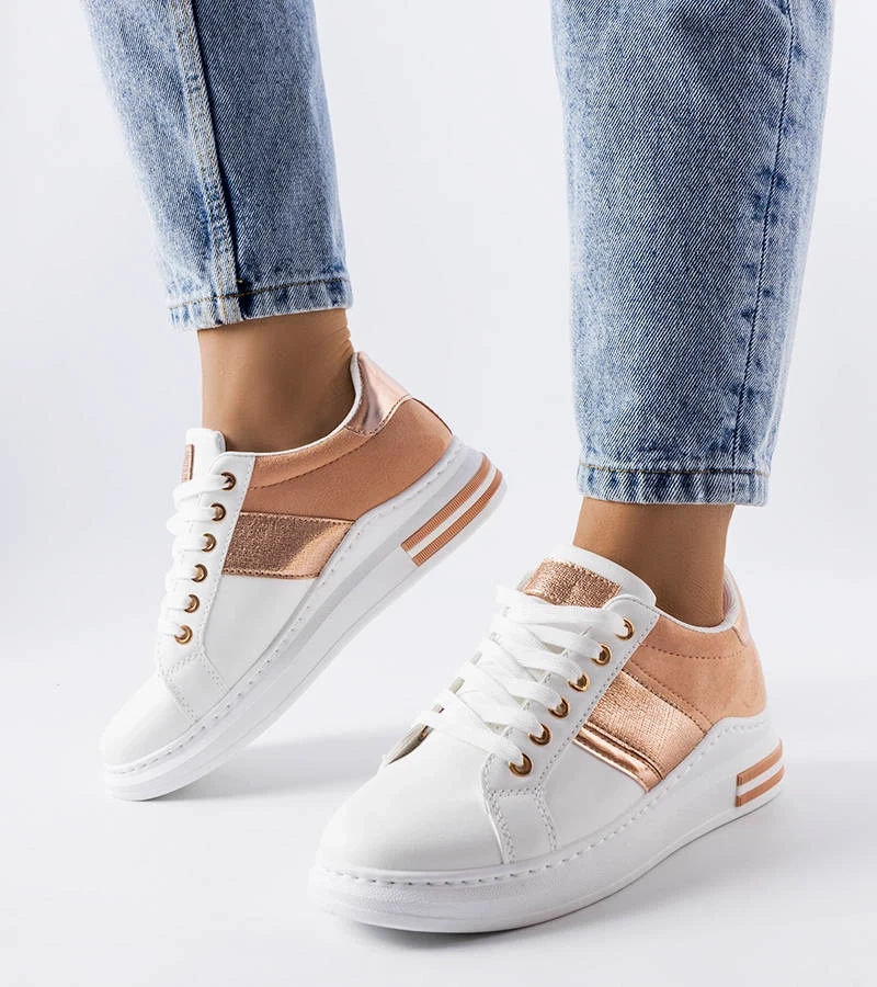 Adidași albi cu inserții roz Deans