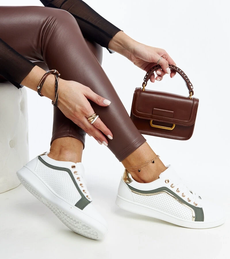 Sneakers albi-verzi pe platforma Amala