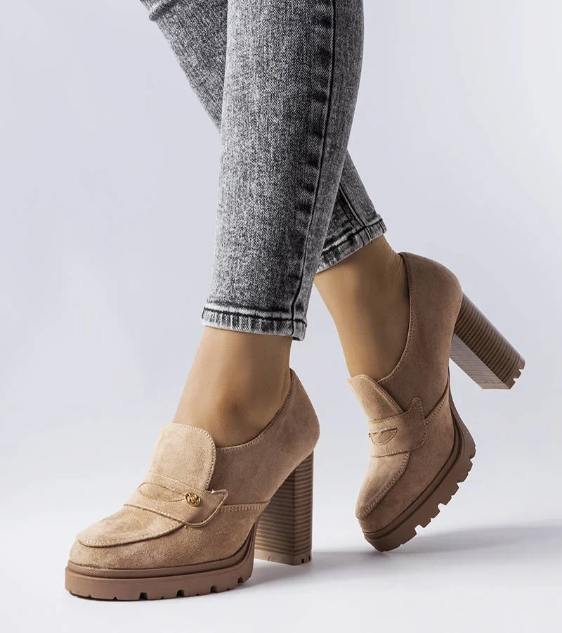 Pantofi slip-on bej cu toc stiletto Ancelina