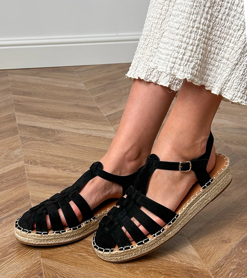 Sandale negre espadrile gladiator din piele ecologică Talejda