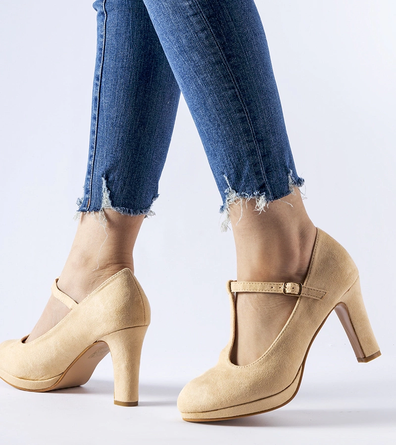 Pumps bej pe toc LaCaille