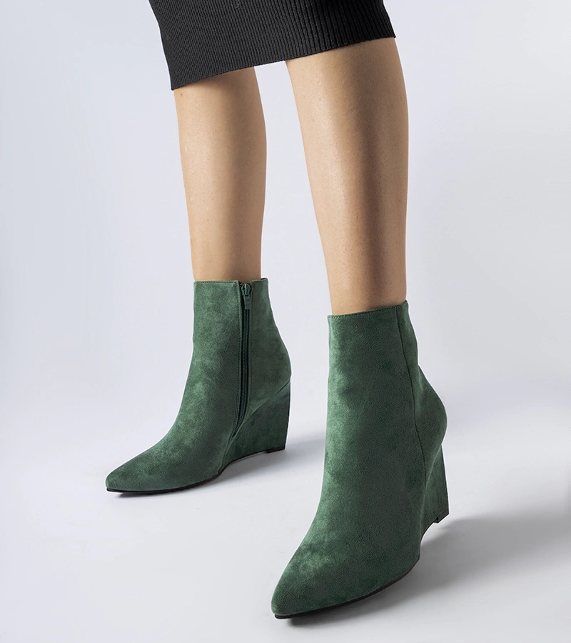 Botine verzi cu vârf ascuțit și talpă înaltă Aprutino