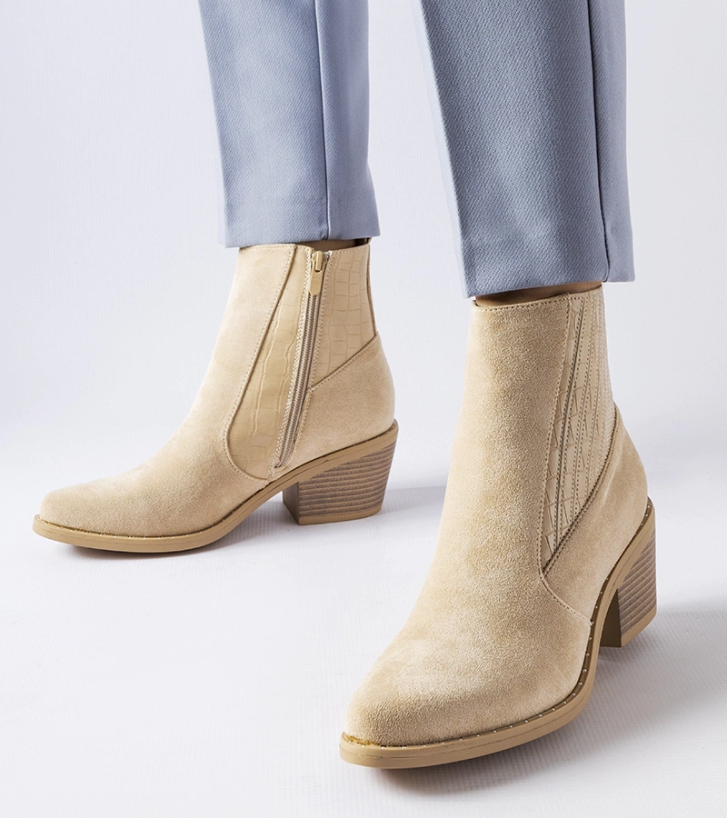 Cizme stiletto joase din piele ecologică bej de la Sovere