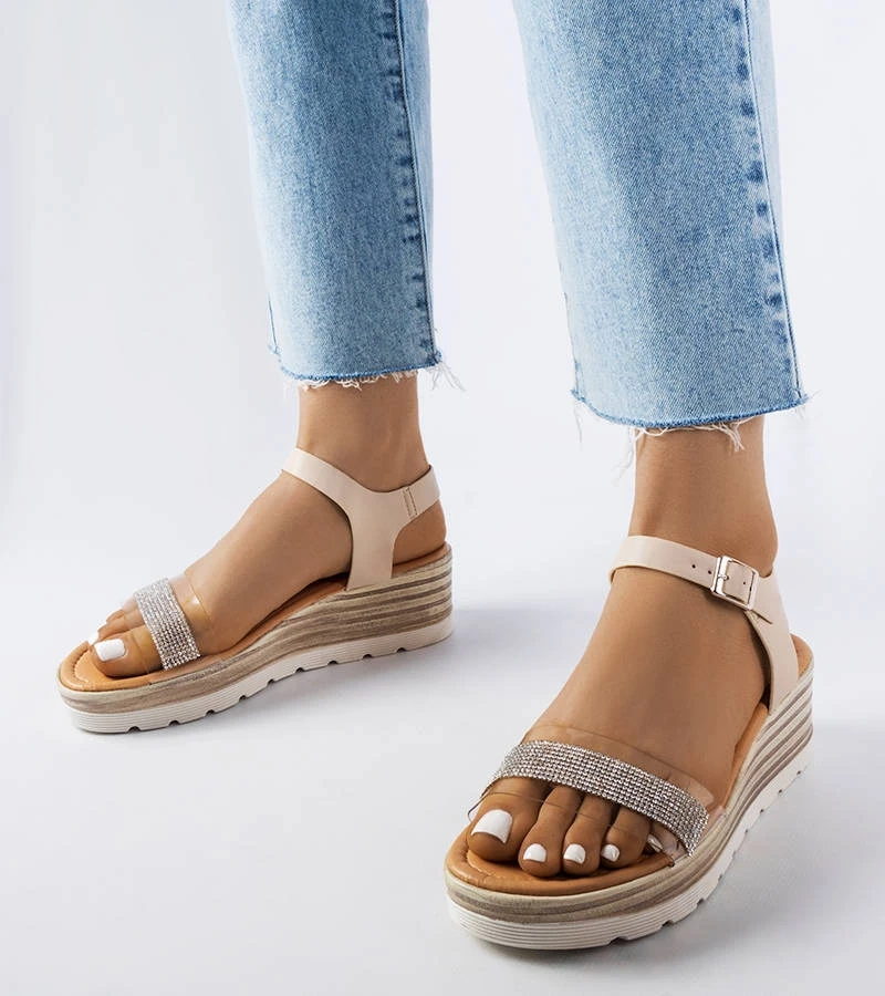 Sandale cu toc cu platformă bej Bussière