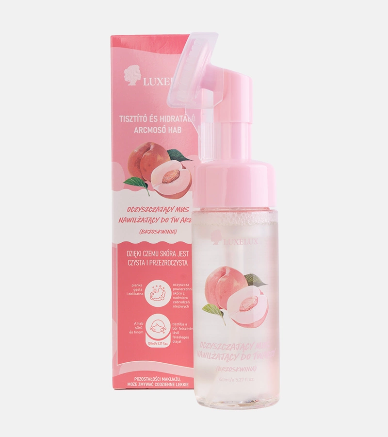 Spumă de curățare și hidratare pentru față cu piersică Luxelux 150 ml
