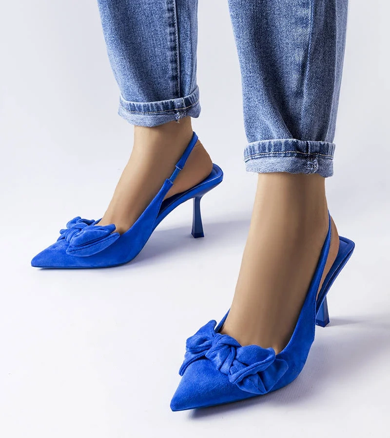 Pantofi stiletto albaștri cu fundiță Olengo