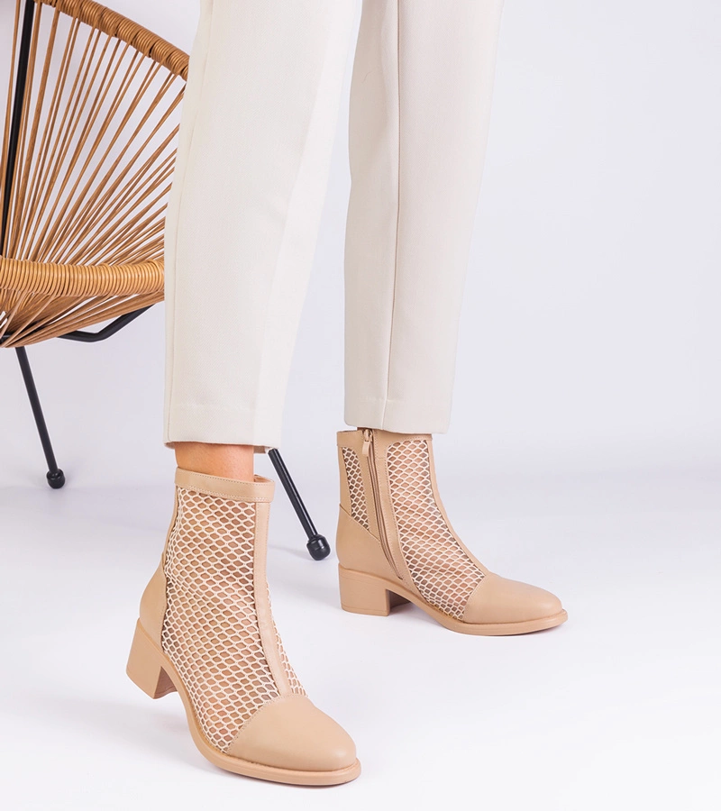 Botine bej din plasă pe toc Melarka
