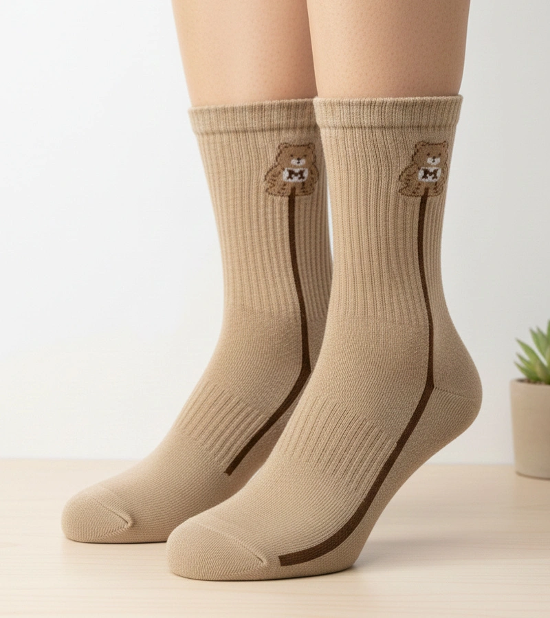 Șosete călduroase bej cu ursuleț Sella