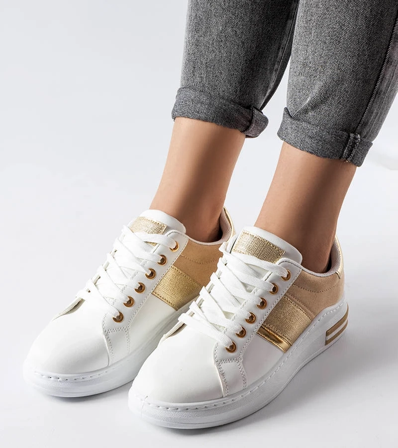 Adidași albi cu inserții Deans bej