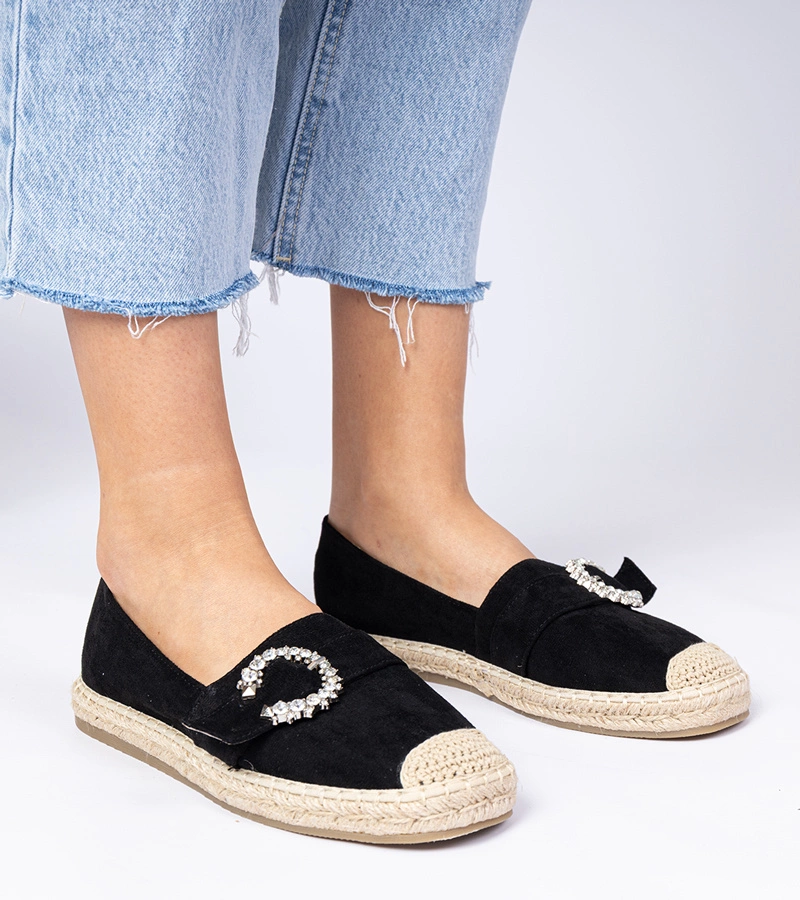 Espadrile negre decorate cu strasuri Maruta