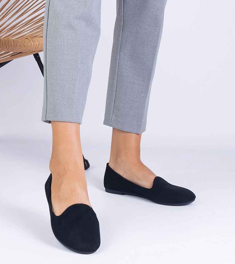 Balerini clasici negri din piele ecologică întoarsă Valensia