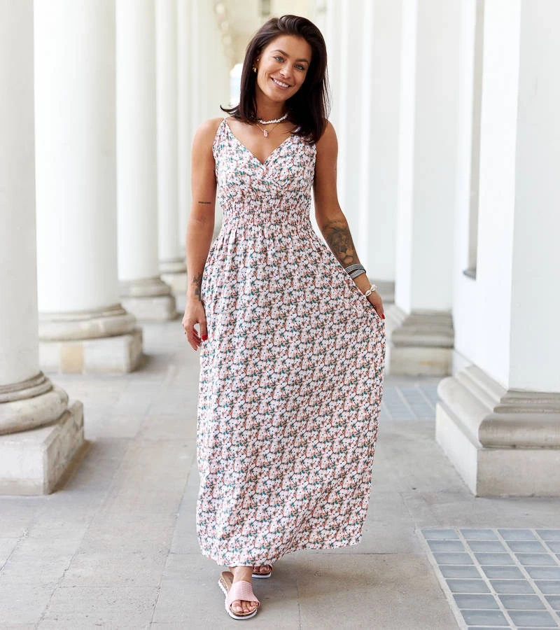 Jolanda rochie maxi cu flori portocalii