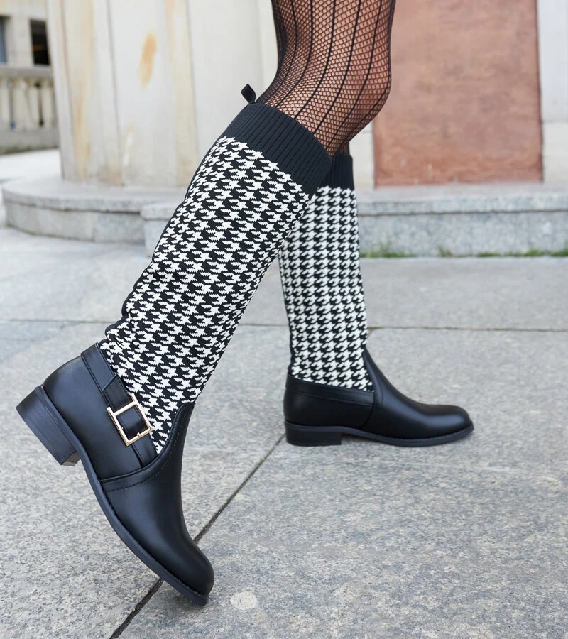 Cizme lungi în carouri alb-negru Maestas