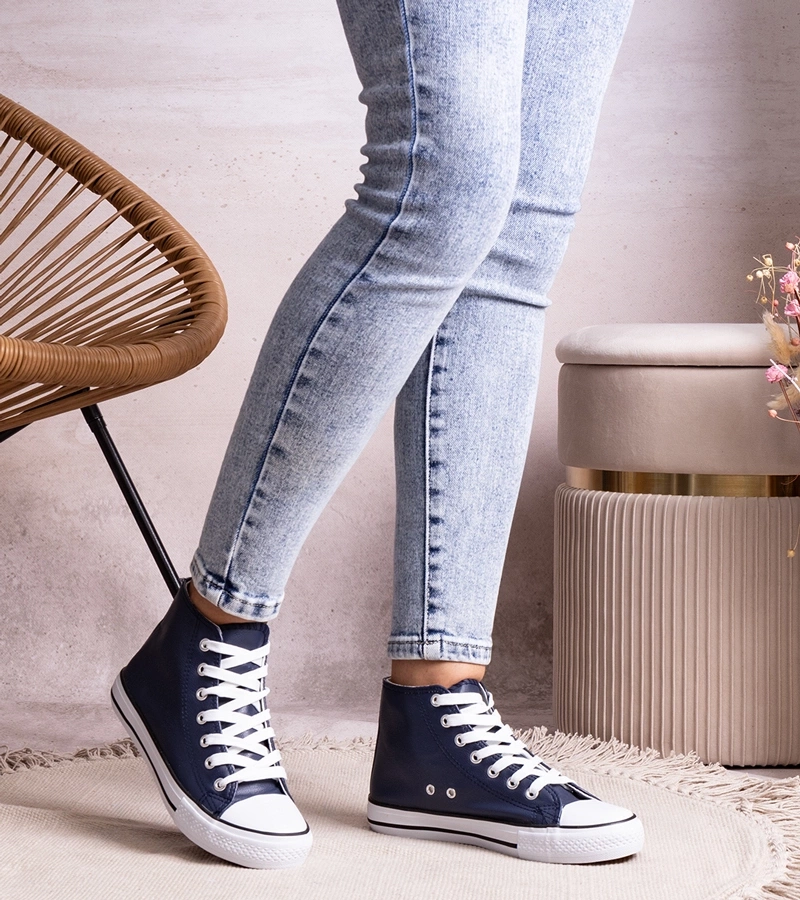 Tenisi cu talpă înaltă, din piele eco, Bonifaca, de culoare albastră.