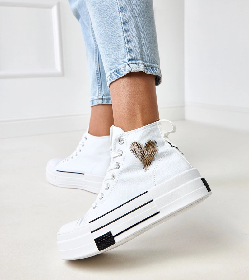 Teniși albi înalți pe platformă cu inimioară Ailea