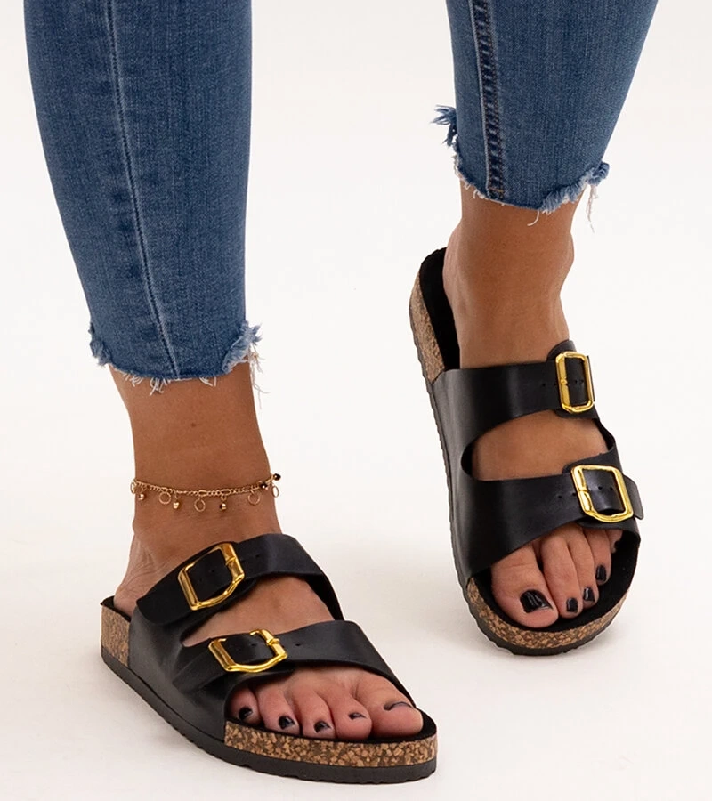 Pantofi de casă negri pe talpă de plută Oline