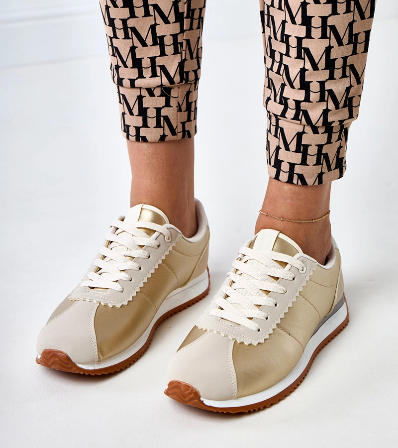 Pantofi sport aurii cu inserție bej Alva