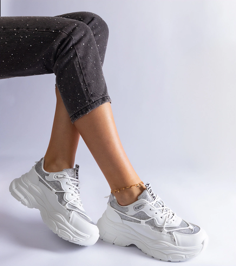 Rigel adidași albi cu inserții sclipitoare