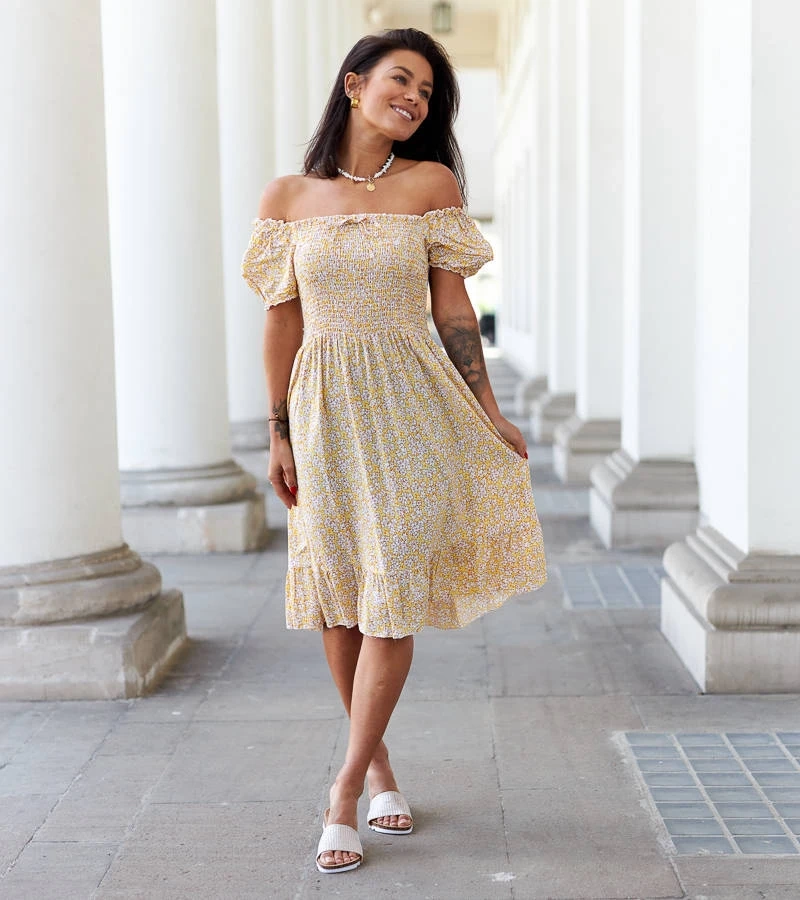 Rochie galbenă cu flori Astolfa