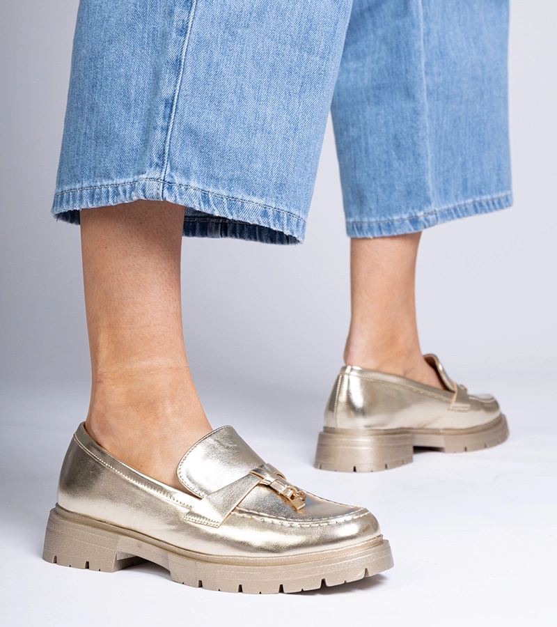 Pantofi eleganți aurii din piele ecologică cu ornamente Marsella