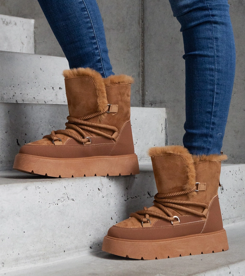 Cizme de zăpadă maro pe platformă, îmblănite Andra