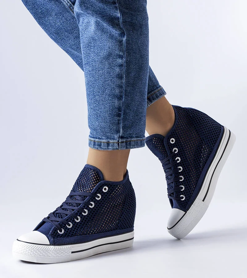 Coupart - pantofi de sport pe tocuri, albastru marin, cu volane