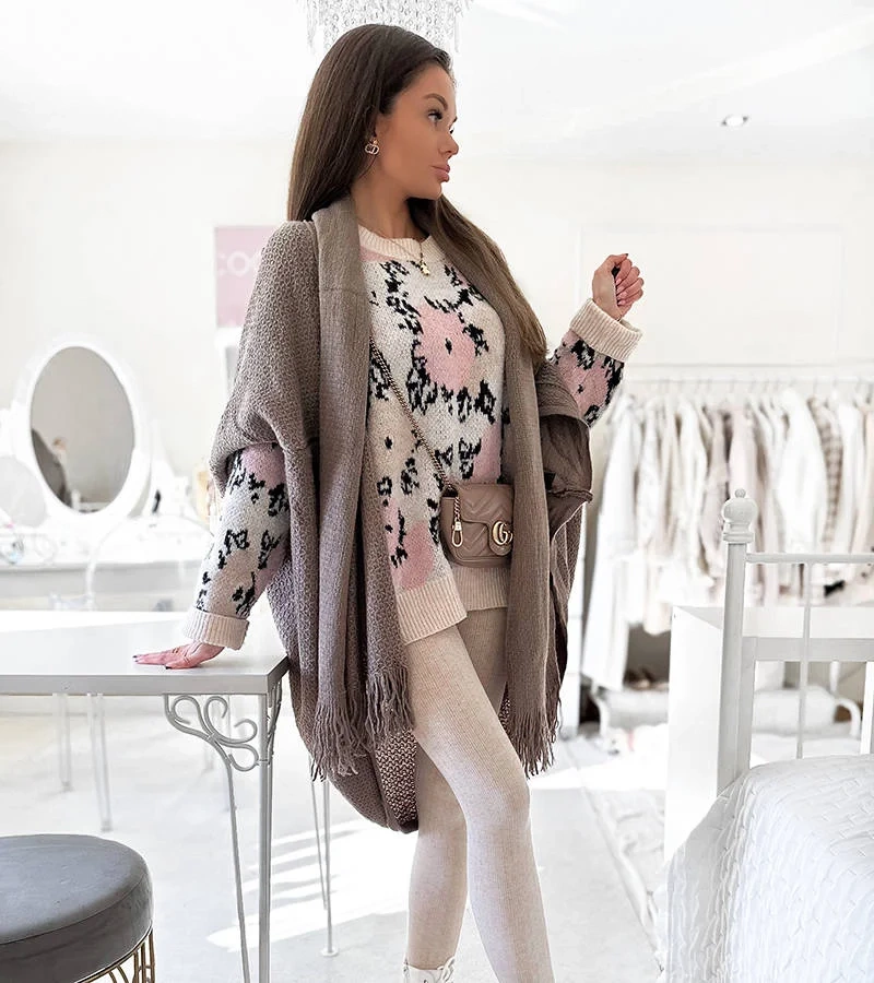 Noah cuvertură de pat cu franjuri maro