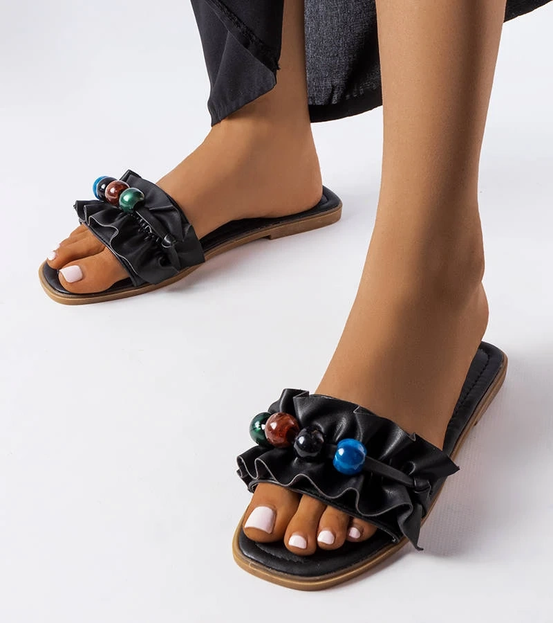 Șlapi negri cu pliu Fortier