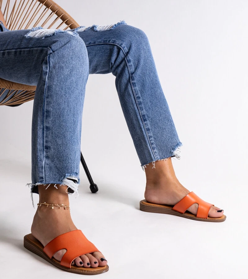 Șlapi portocalii din piele ecologică Kajetan