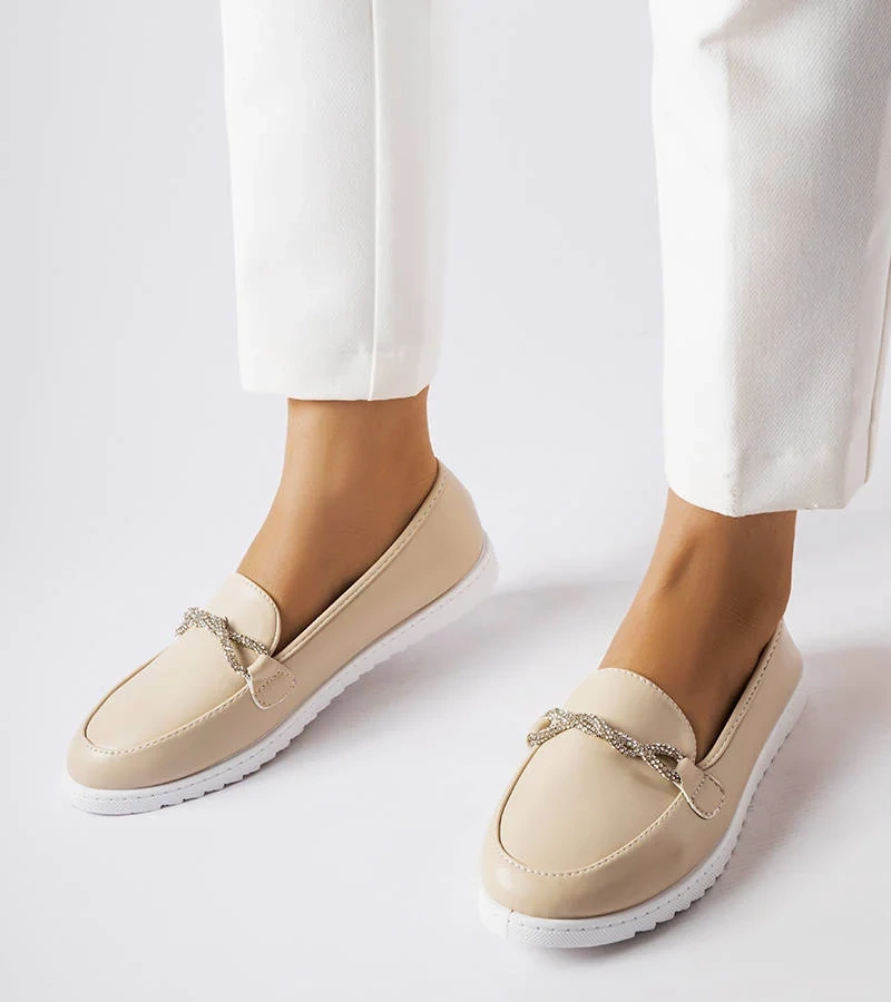 Mocasini bej cu zirconii Paola